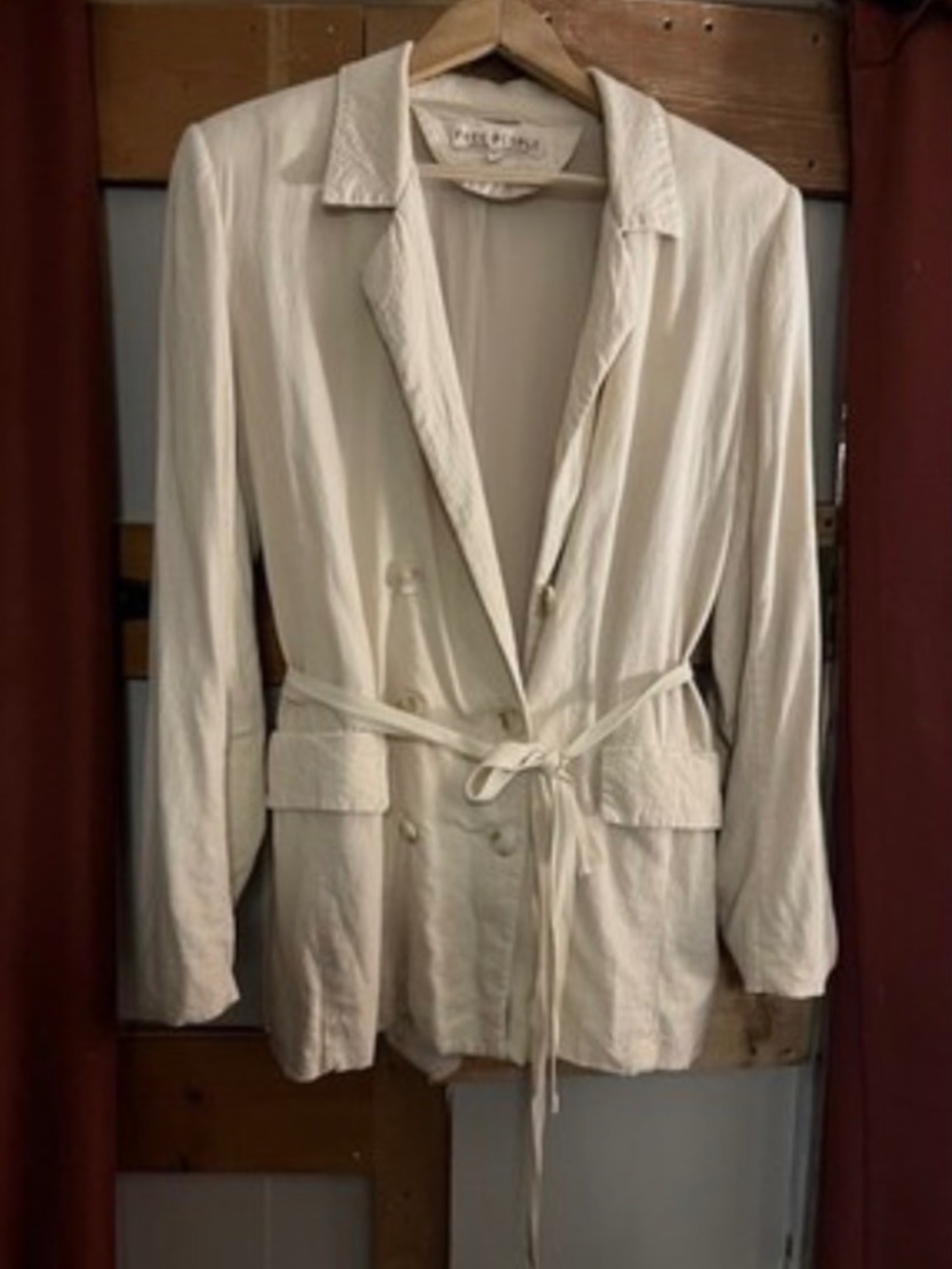 Freepeople Olivia Blazer cream double pocket belted linen blend